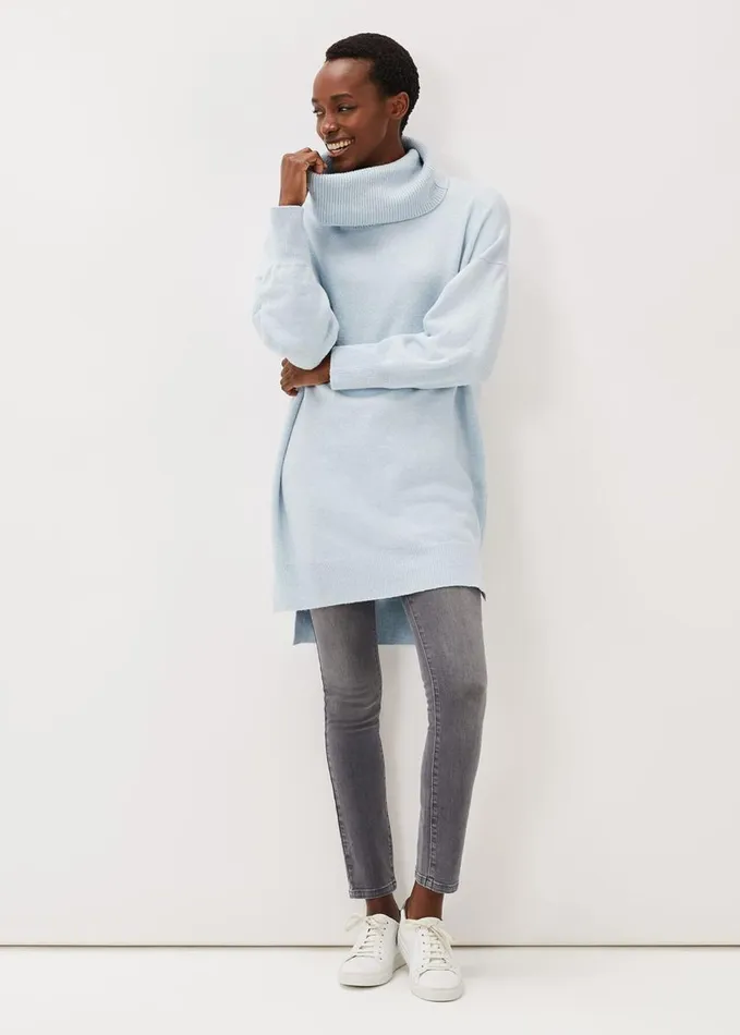 Phase Eight Palmer Cowl Neck Jumper Dress Pale Blue Women Dresses