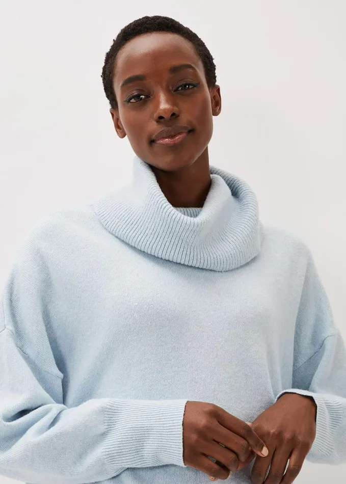 Phase Eight Palmer Cowl Neck Jumper Dress Pale Blue Women Dresses