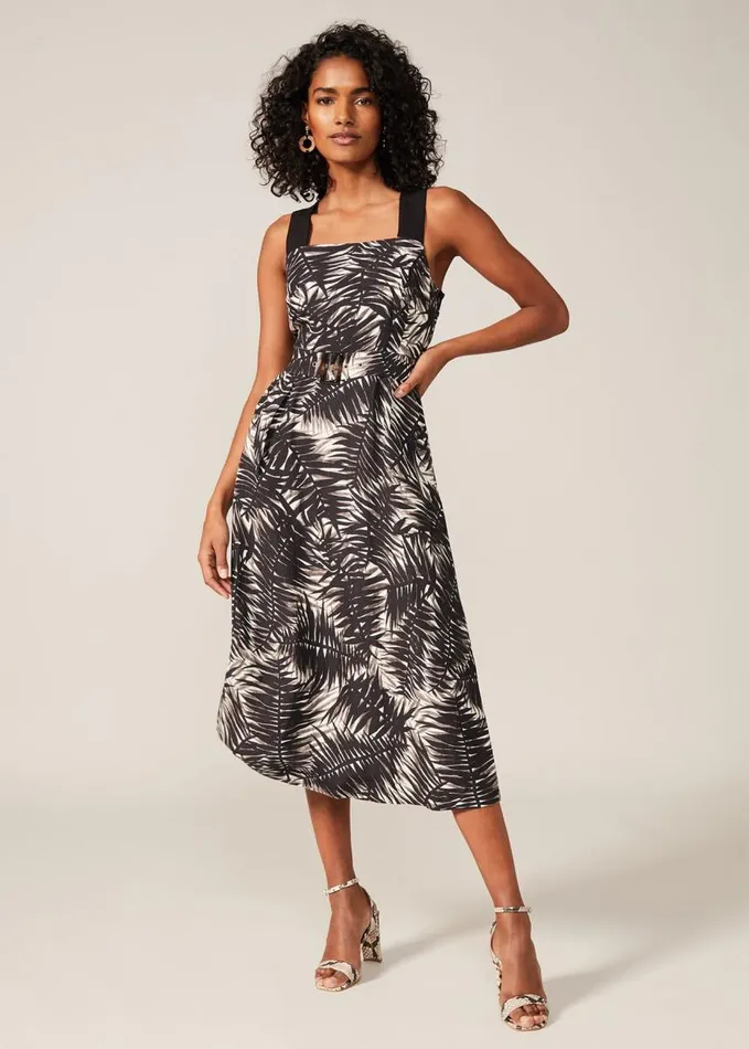 Phase Eight Patsy Palm Print Linen Dress Black Multi Women Dresses