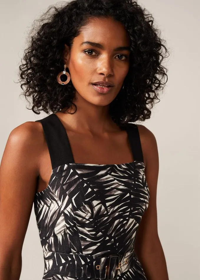 Phase Eight Patsy Palm Print Linen Dress Black Multi Women Dresses