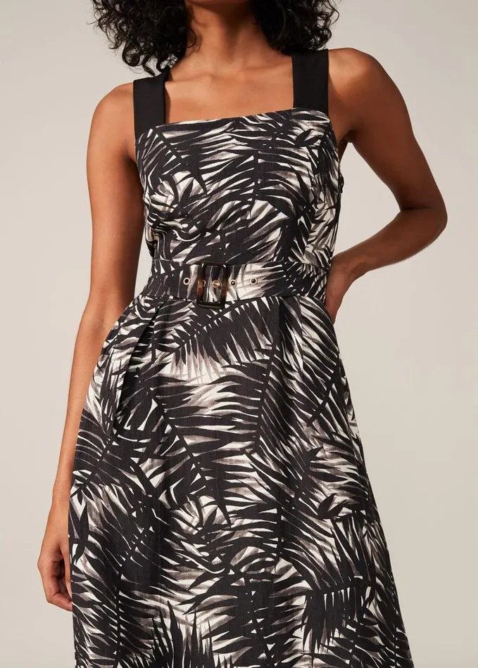 Phase Eight Patsy Palm Print Linen Dress Black Multi Women Dresses