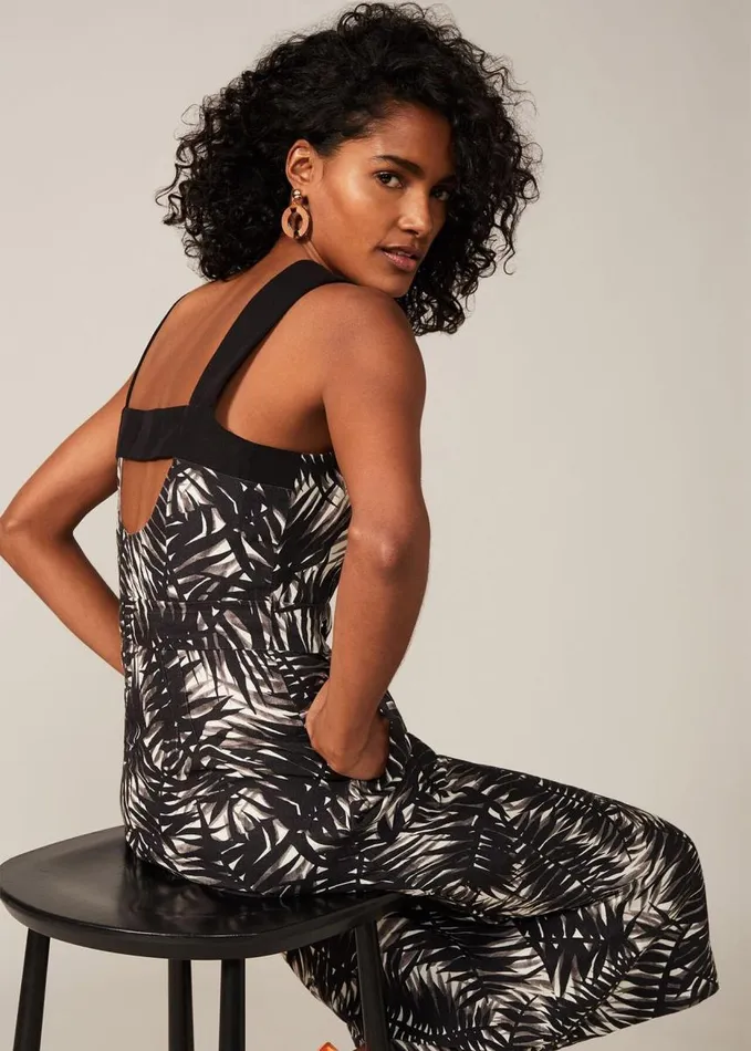 Phase Eight Patsy Palm Print Linen Dress Black Multi Women Dresses