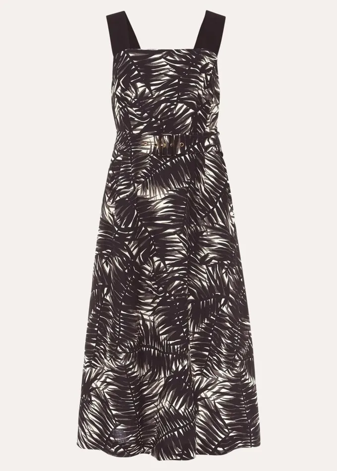Phase Eight Patsy Palm Print Linen Dress Black Multi Women Dresses