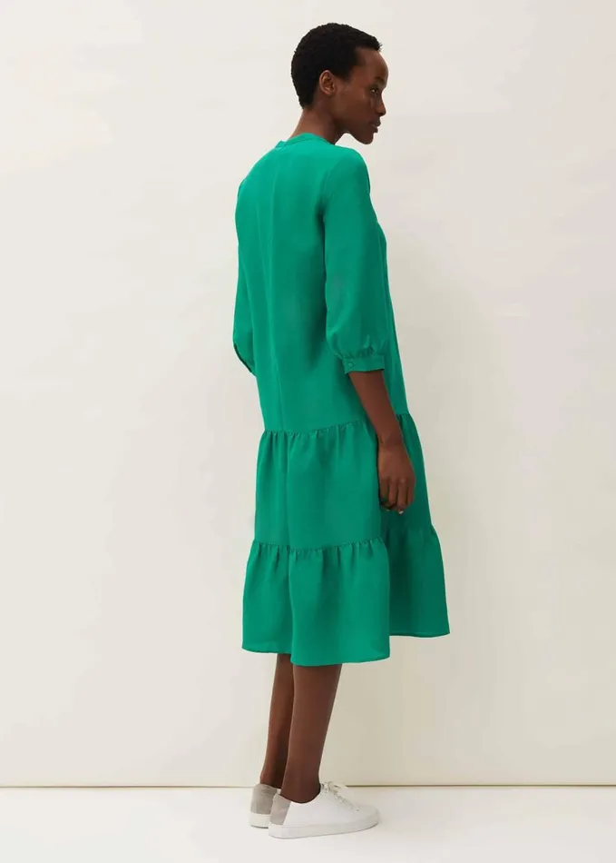 Phase Eight Penele Linen Midi Dress Green Women Dresses