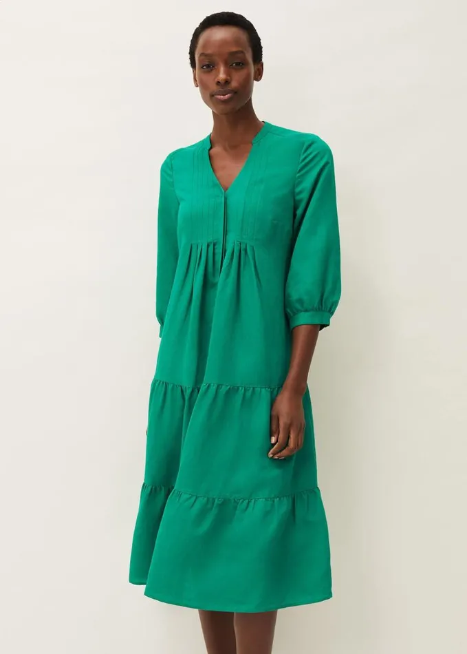Phase Eight Penele Linen Midi Dress Green Women Dresses