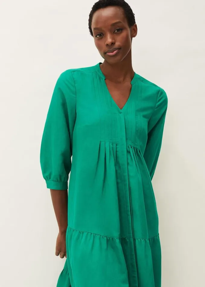 Phase Eight Penele Linen Midi Dress Green Women Dresses