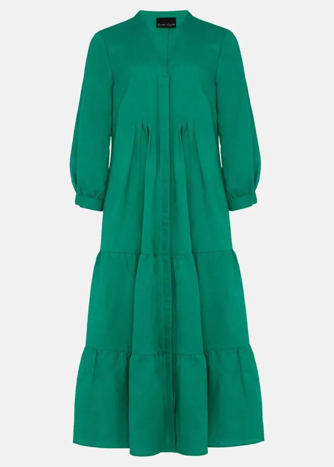 Phase Eight Penele Linen Midi Dress Green Women Dresses