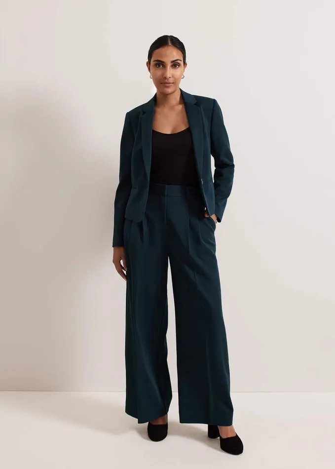 Phase Eight Petite Arabella Pleat Wide Leg Trousers Green Women Trousers
