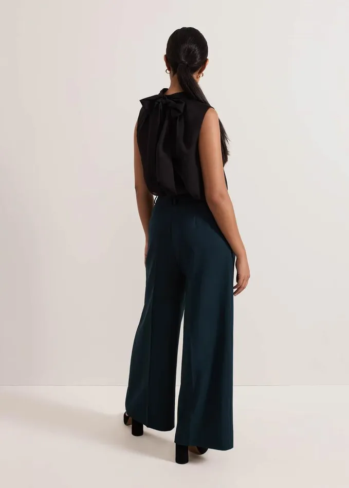 Phase Eight Petite Arabella Pleat Wide Leg Trousers Green Women Trousers