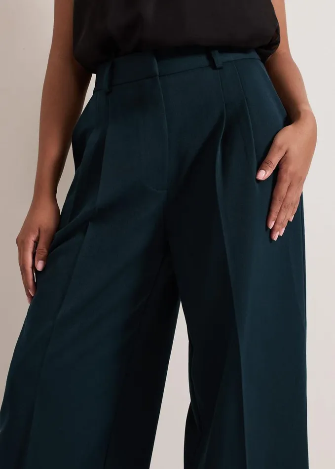 Phase Eight Petite Arabella Pleat Wide Leg Trousers Green Women Trousers