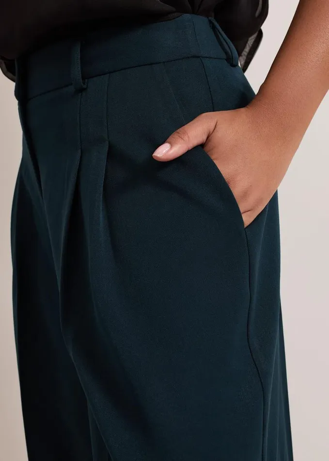 Phase Eight Petite Arabella Pleat Wide Leg Trousers Green Women Trousers
