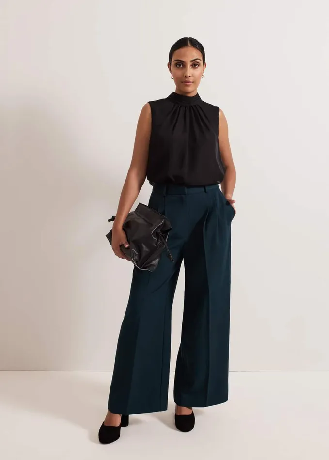Phase Eight Petite Arabella Pleat Wide Leg Trousers Green Women Trousers