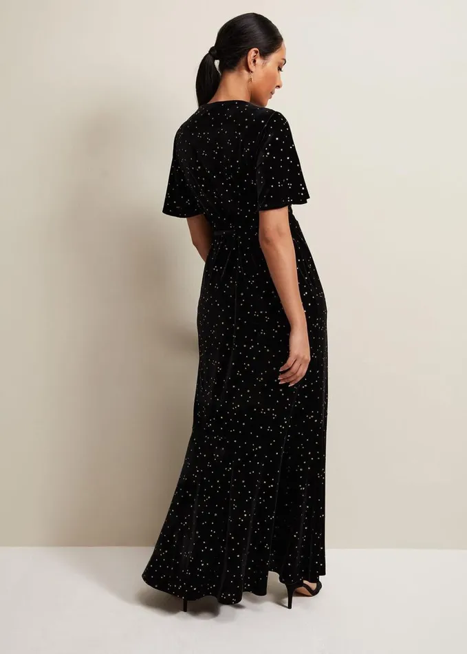 Phase Eight Petite Holly Velvet Star Wrap Maxi Dress Black Women Dresses