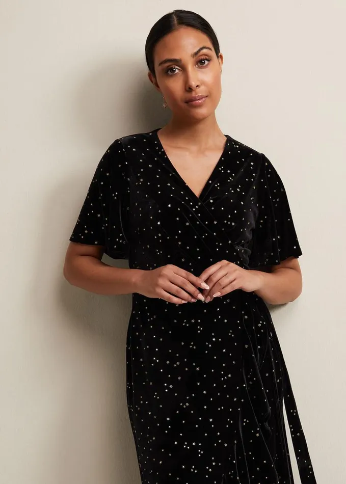 Phase Eight Petite Holly Velvet Star Wrap Maxi Dress Black Women Dresses