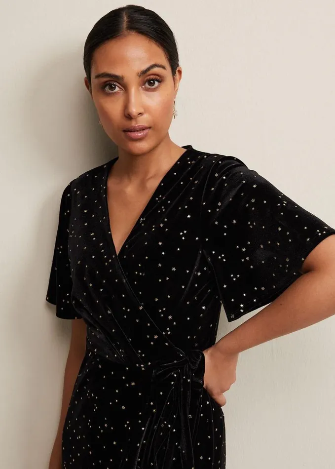 Phase Eight Petite Holly Velvet Star Wrap Maxi Dress Black Women Dresses