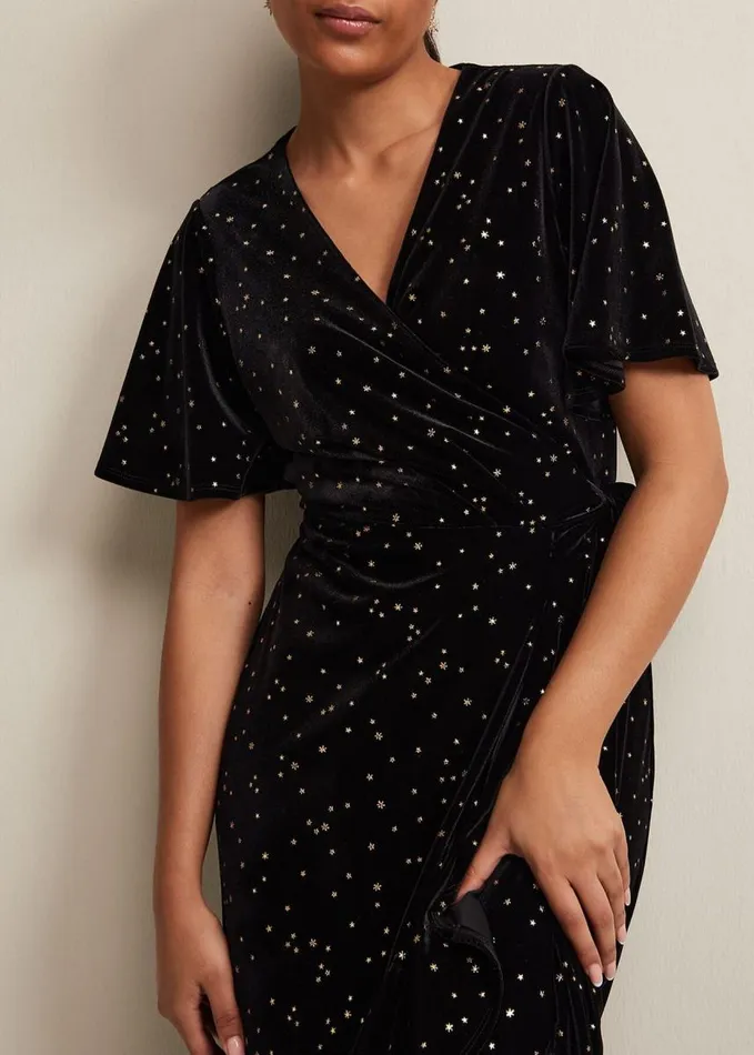 Phase Eight Petite Holly Velvet Star Wrap Maxi Dress Black Women Dresses