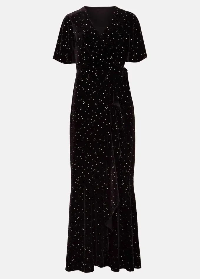 Phase Eight Petite Holly Velvet Star Wrap Maxi Dress Black Women Dresses