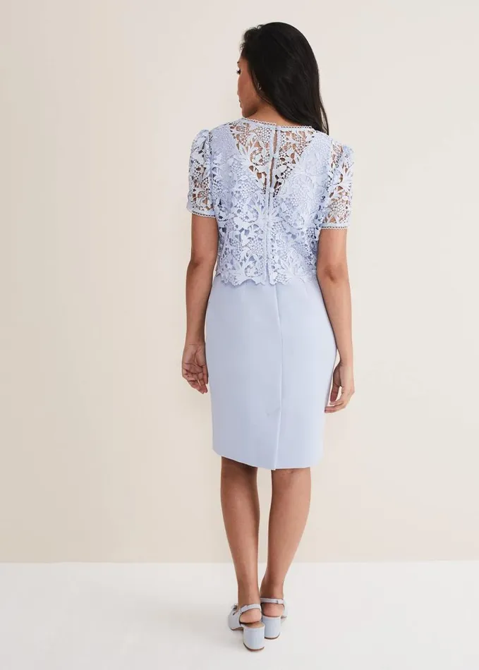 Phase Eight Petite Isabella Lace Midi Dress Light Cornflower Women Dresses