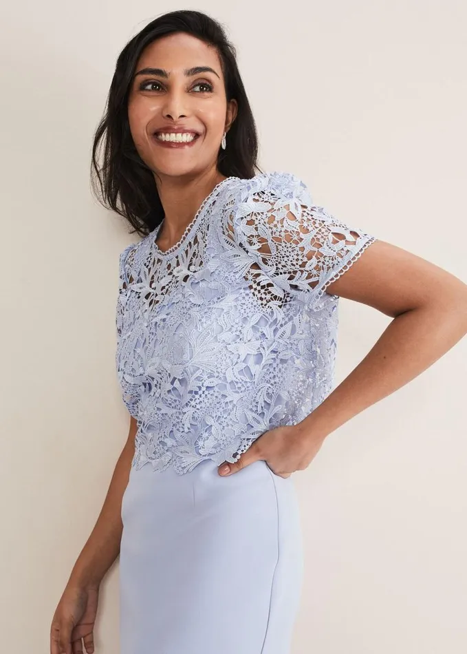 Phase Eight Petite Isabella Lace Midi Dress Light Cornflower Women Dresses