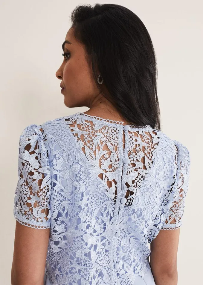 Phase Eight Petite Isabella Lace Midi Dress Light Cornflower Women Dresses