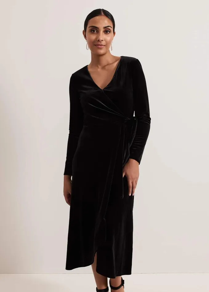 Phase Eight Petite Julia Black Velvet Wrap Dress Black Women Dresses