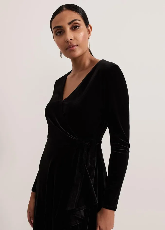 Phase Eight Petite Julia Black Velvet Wrap Dress Black Women Dresses