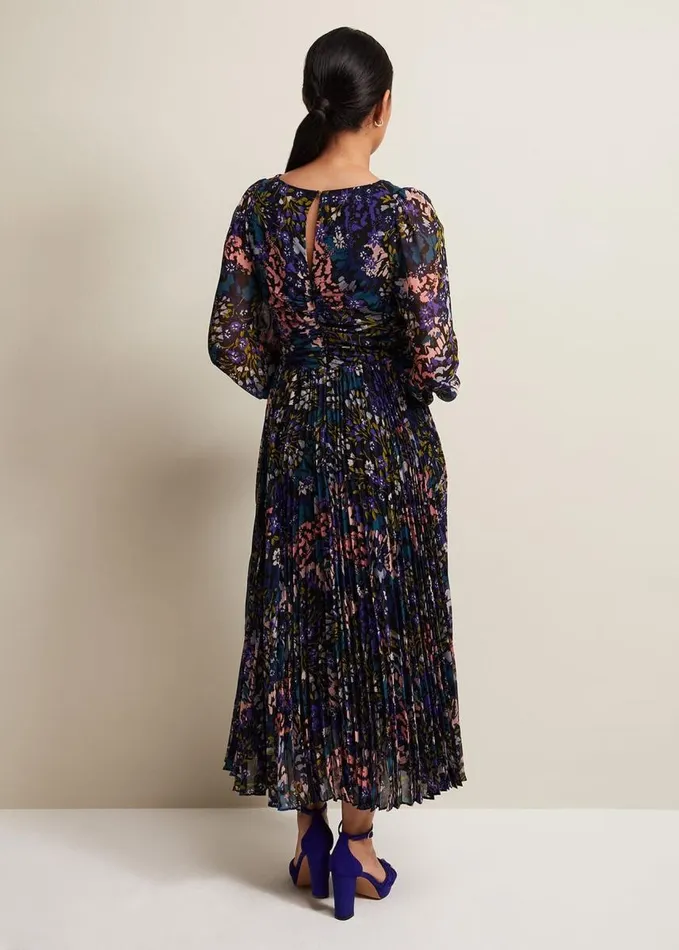 Phase Eight Petite Kindra Floral Pleated Midi Dress Multicoloured Women Dresses