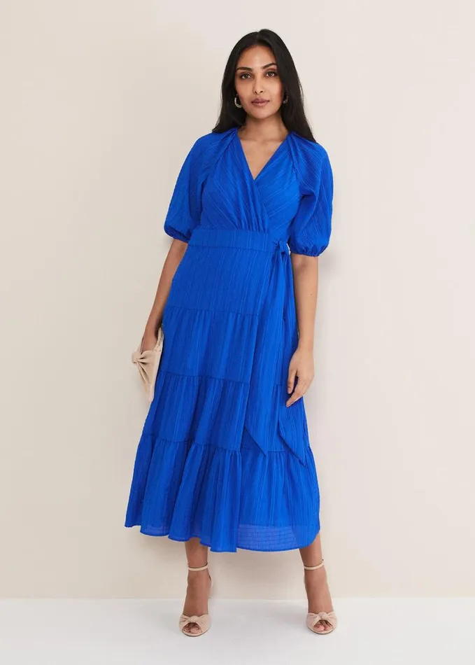 Phase Eight Petite Morven Blue Wrap Midi Dress Cobalt Women Dresses