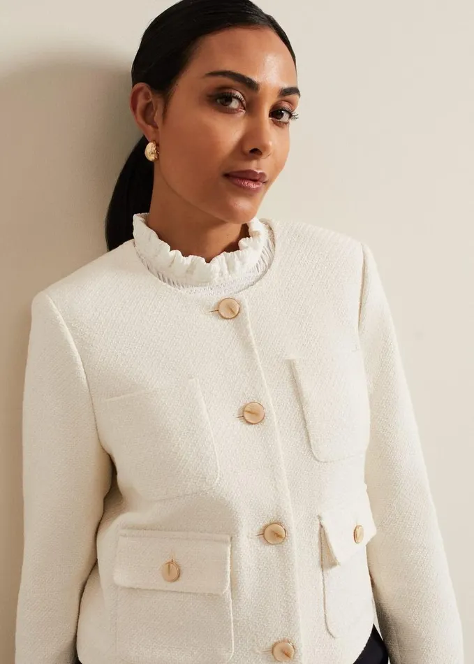 Phase Eight Petite Ripley Boucle Jacket Ivory Women Jackets
