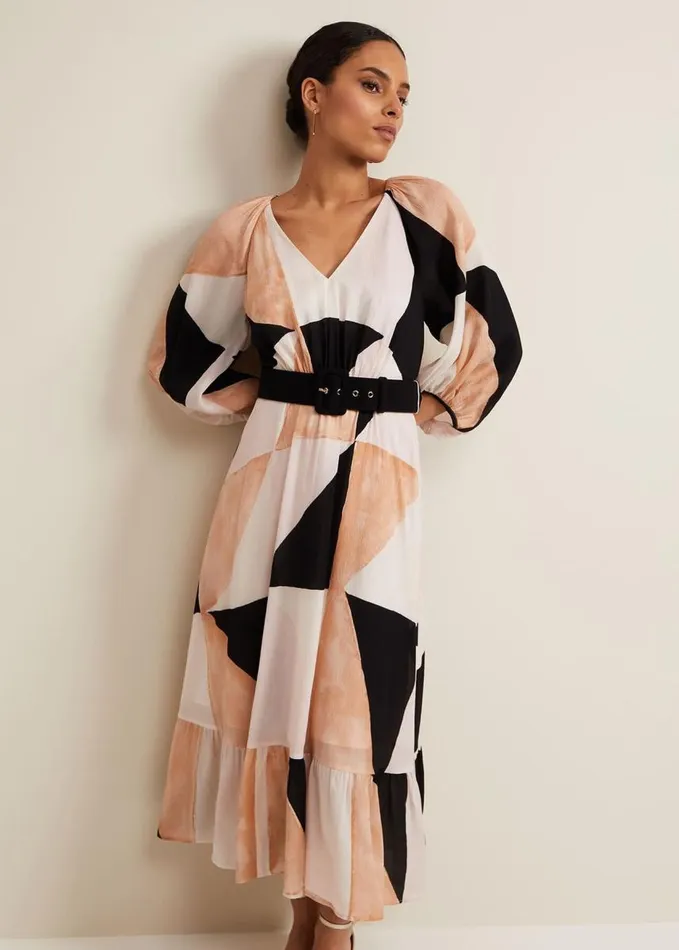 Phase Eight Petite Sophia Colour Block Belted Dress Multicoloured Women Dresses