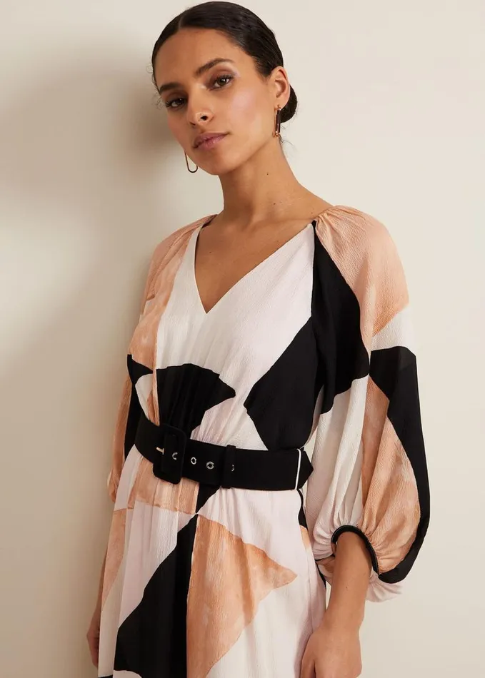 Phase Eight Petite Sophia Colour Block Belted Dress Multicoloured Women Dresses