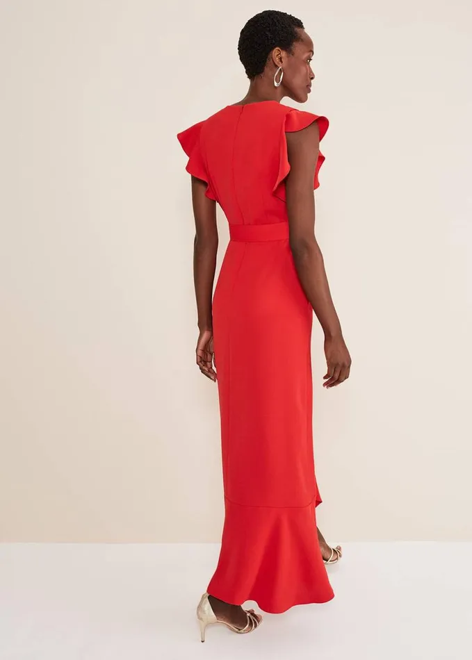 Phase Eight Phoebe Frill Maxi Dress Fire Women Dresses