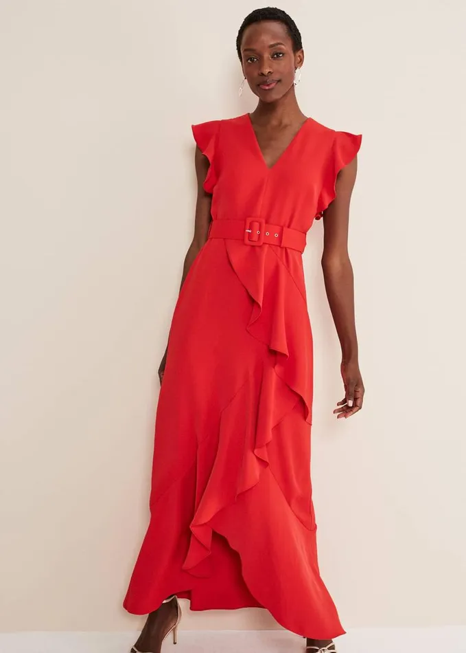 Phase Eight Phoebe Frill Maxi Dress Fire Women Dresses