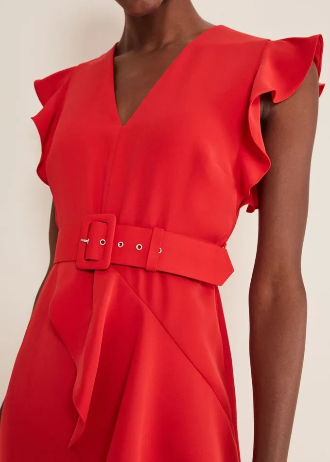 Phase Eight Phoebe Frill Maxi Dress Fire Women Dresses