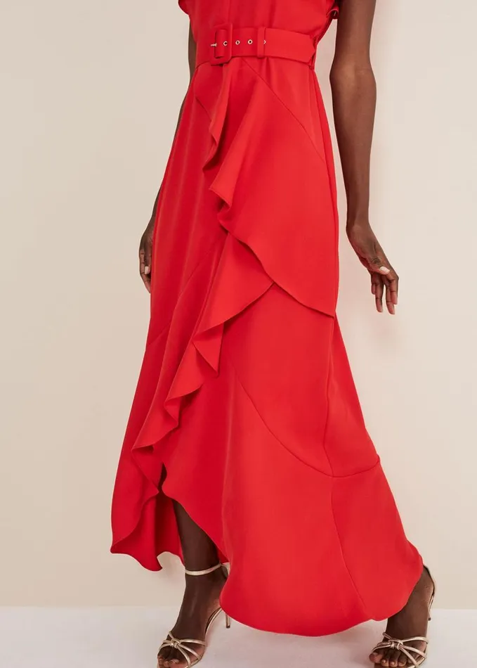 Phase Eight Phoebe Frill Maxi Dress Fire Women Dresses