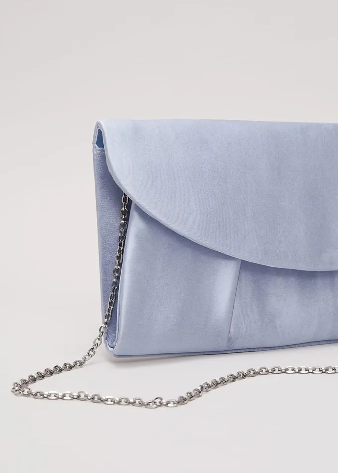 Phase Eight Pleat Satin Clutch Bag Pale Blue Women Bags and Clutches