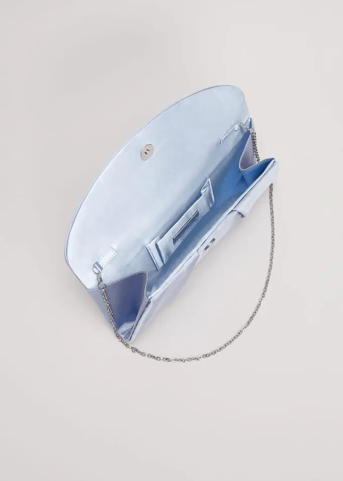 Phase Eight Pleat Satin Clutch Bag Pale Blue Women Bags and Clutches