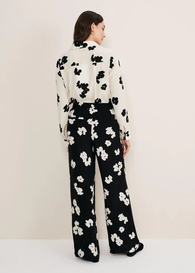 Phase Eight Rae Floral Wide Leg Trouser Black Women Trousers
