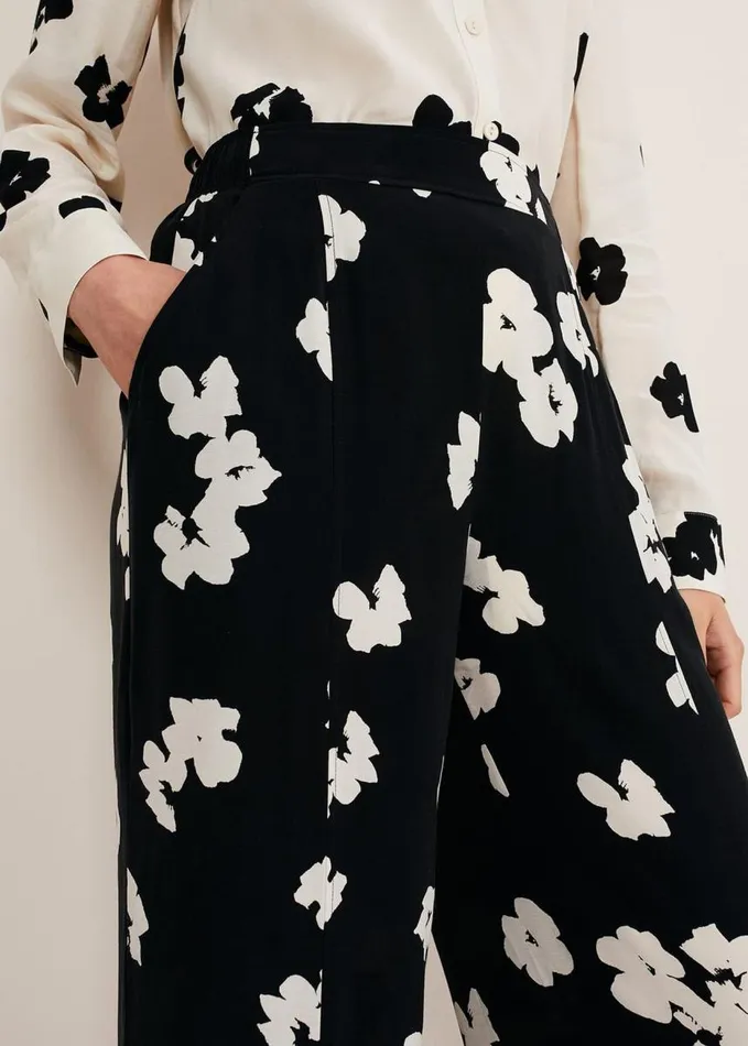 Phase Eight Rae Floral Wide Leg Trouser Black Women Trousers