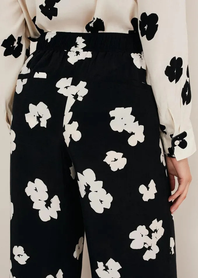 Phase Eight Rae Floral Wide Leg Trouser Black Women Trousers