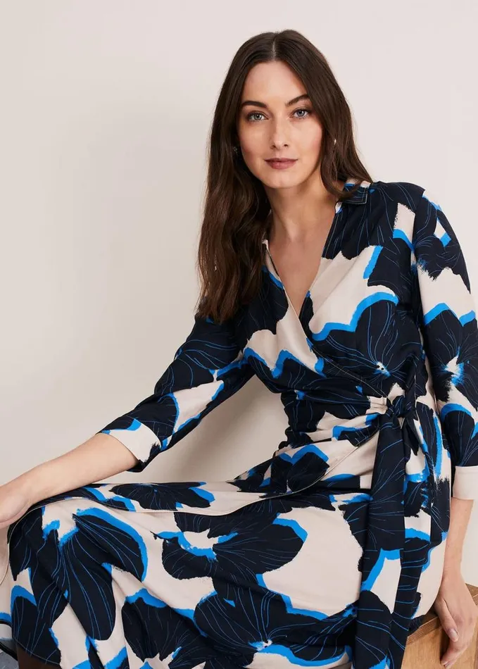 Phase Eight Rae Floral Wrap Dress Bluecamelpink Women Dresses
