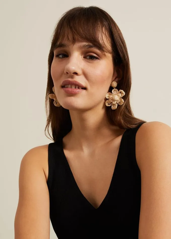 Phase Eight Raffia Oversized Flower Earrings Natural Women Jewellery