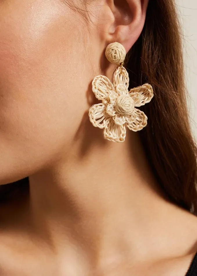 Phase Eight Raffia Oversized Flower Earrings Natural Women Jewellery