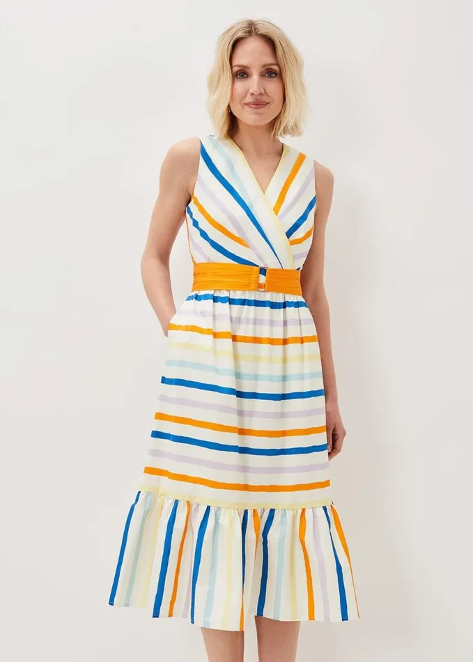 Phase Eight Riley Cotton Striped Midi Dress Multicoloured Women Dresses