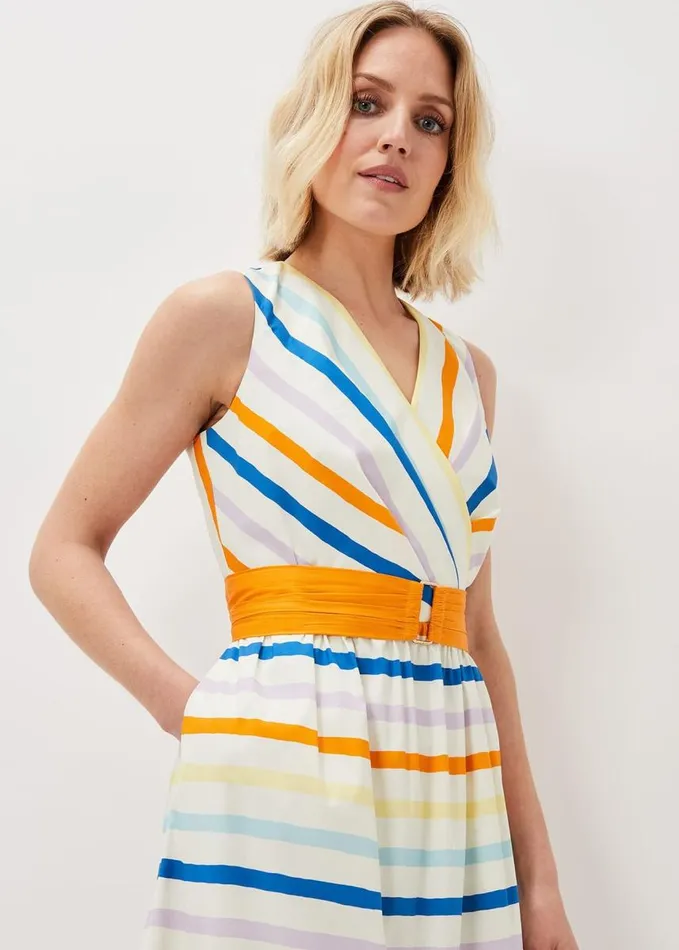 Phase Eight Riley Cotton Striped Midi Dress Multicoloured Women Dresses