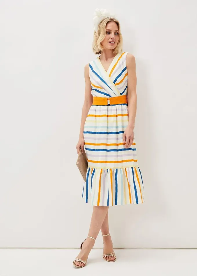 Phase Eight Riley Cotton Striped Midi Dress Multicoloured Women Dresses
