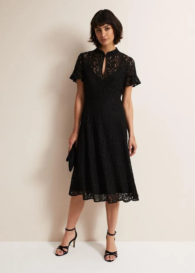 Phase Eight Rimsha Black Lace Midi Dress Black Women Dresses