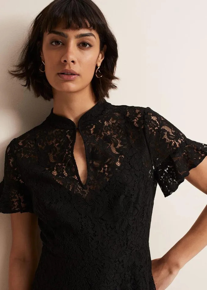 Phase Eight Rimsha Black Lace Midi Dress Black Women Dresses