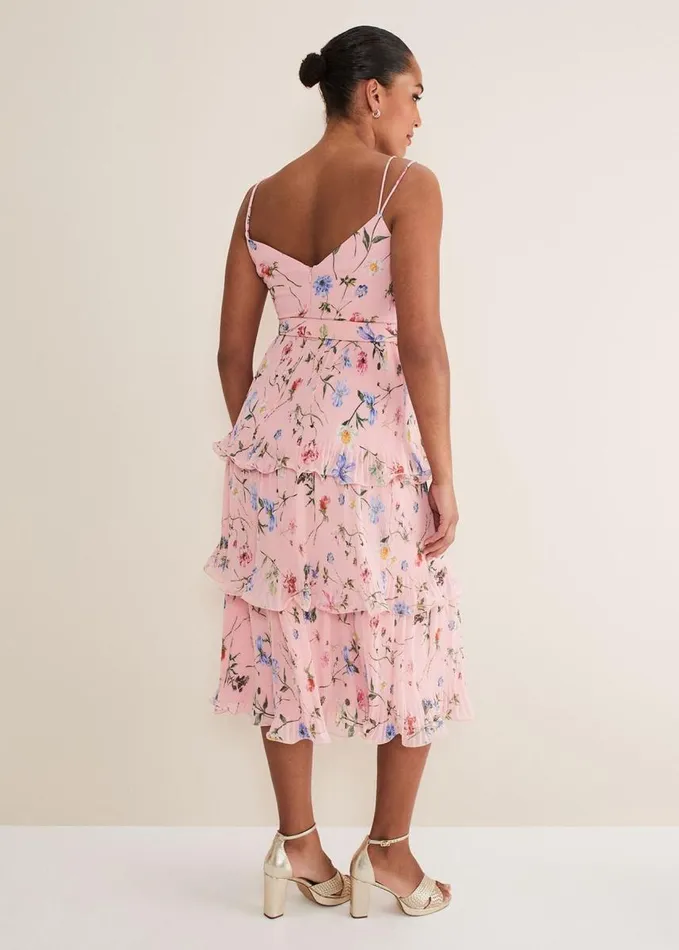 Phase Eight River Floral Tiered Midi Dress Pinkmulti Women Dresses