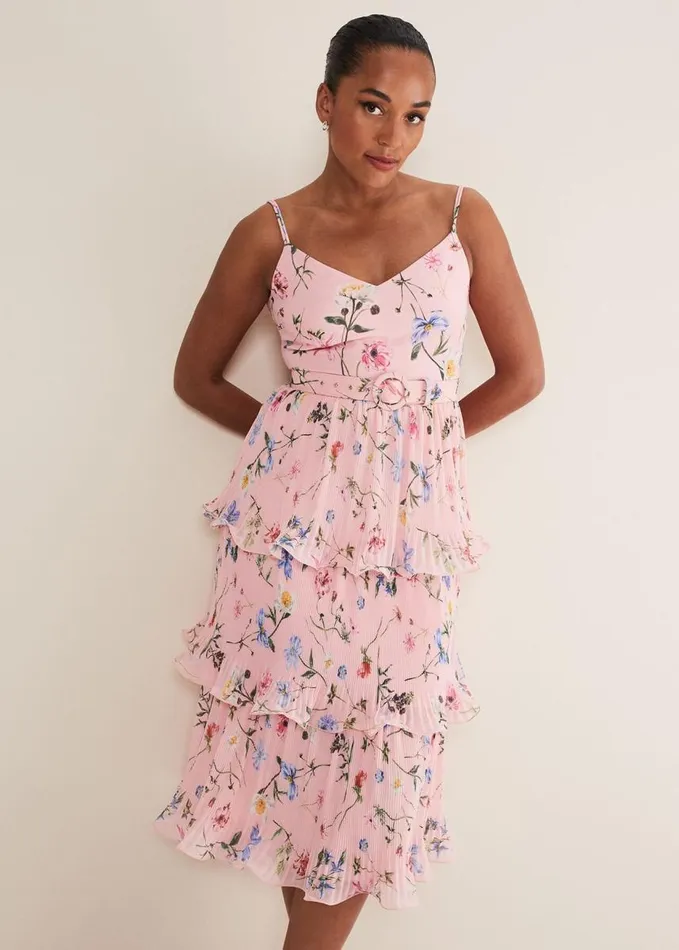 Phase Eight River Floral Tiered Midi Dress Pinkmulti Women Dresses